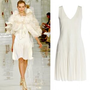 Ralph Lauren Collection White Mini Cocktail Dress Flare Drop Waist Runway 2012 S